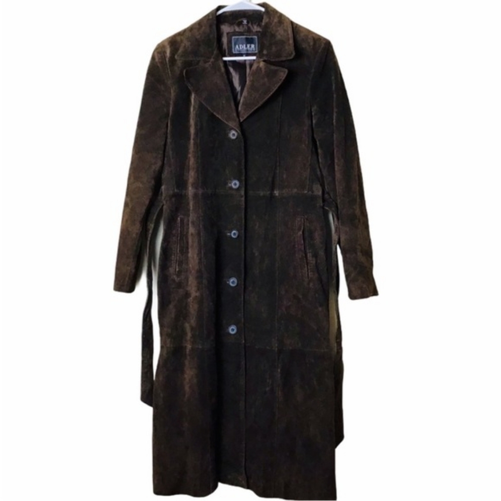 Genuinely suede leather Alder size M Vintage long brown leather suede coat